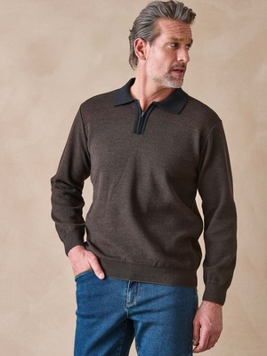 Pull col polo zippé avec laine