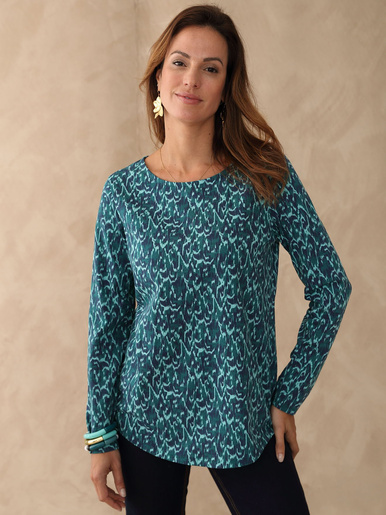 Tee-shirt légèrement évasé - Daxon - Imprimé vert émeraude