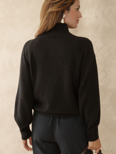 Pull brodé col montant - Daxon - Noir