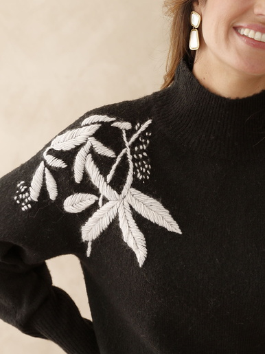 Pull brodé col montant - Daxon - Noir