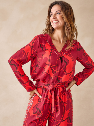 Blouse encolure V - Daxon - Imprimé rouge