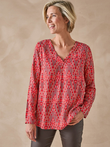 Blouse encolure V - Daxon - Rayé rouge
