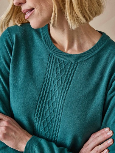 Pull jeux de mailles et torsades - Daxon - Emeraude