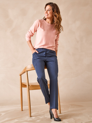 Pantalon 7/8ème élastiqué - Daxon - Marine rayé