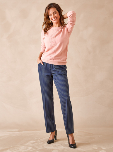 Pantalon 7/8ème élastiqué - Daxon - Marine rayé