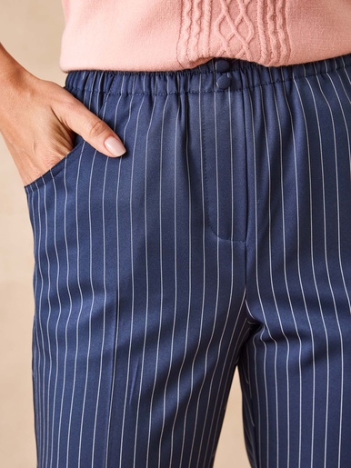 Pantalon 7/8ème élastiqué - Daxon - Marine rayé