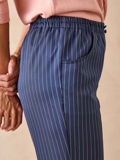 Pantalon 7/8ème élastiqué - Daxon - Marine rayé
