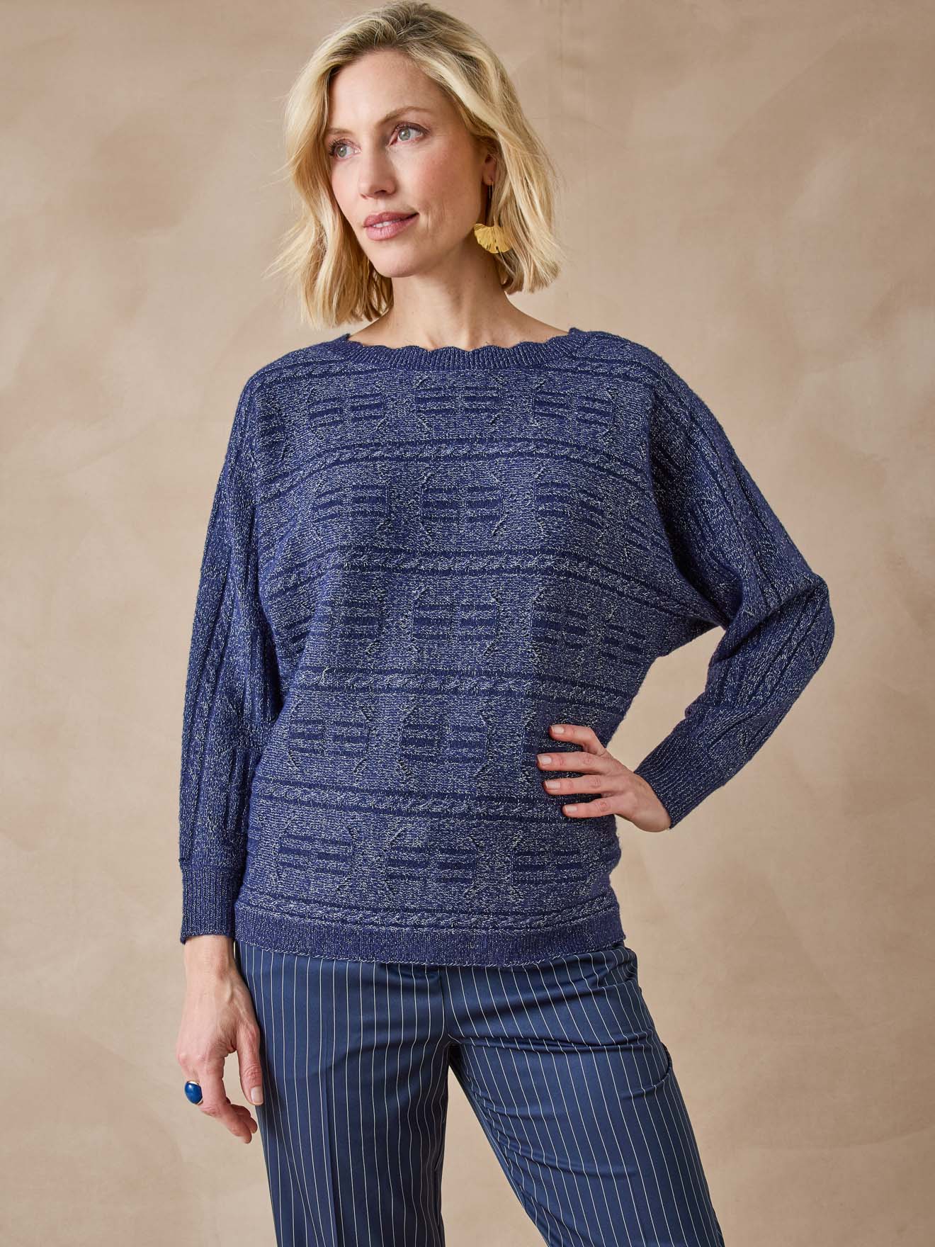 Pull point fantaisie avec laine - Daxon - Marine