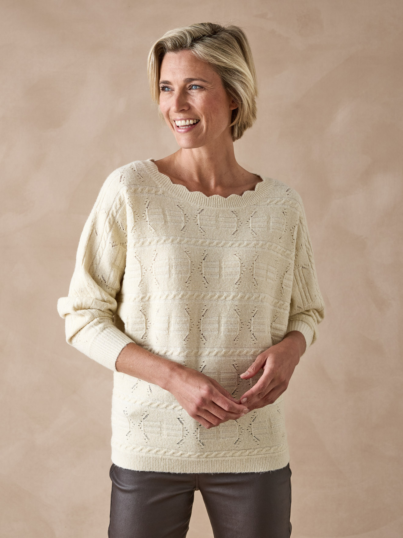 Pull point fantaisie avec laine - Daxon - Ecru