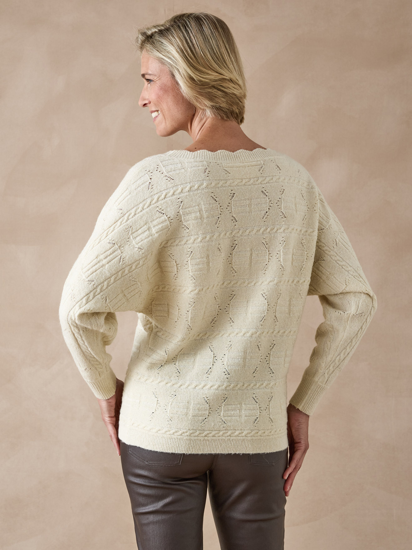 Pull point fantaisie avec laine - Daxon - Ecru