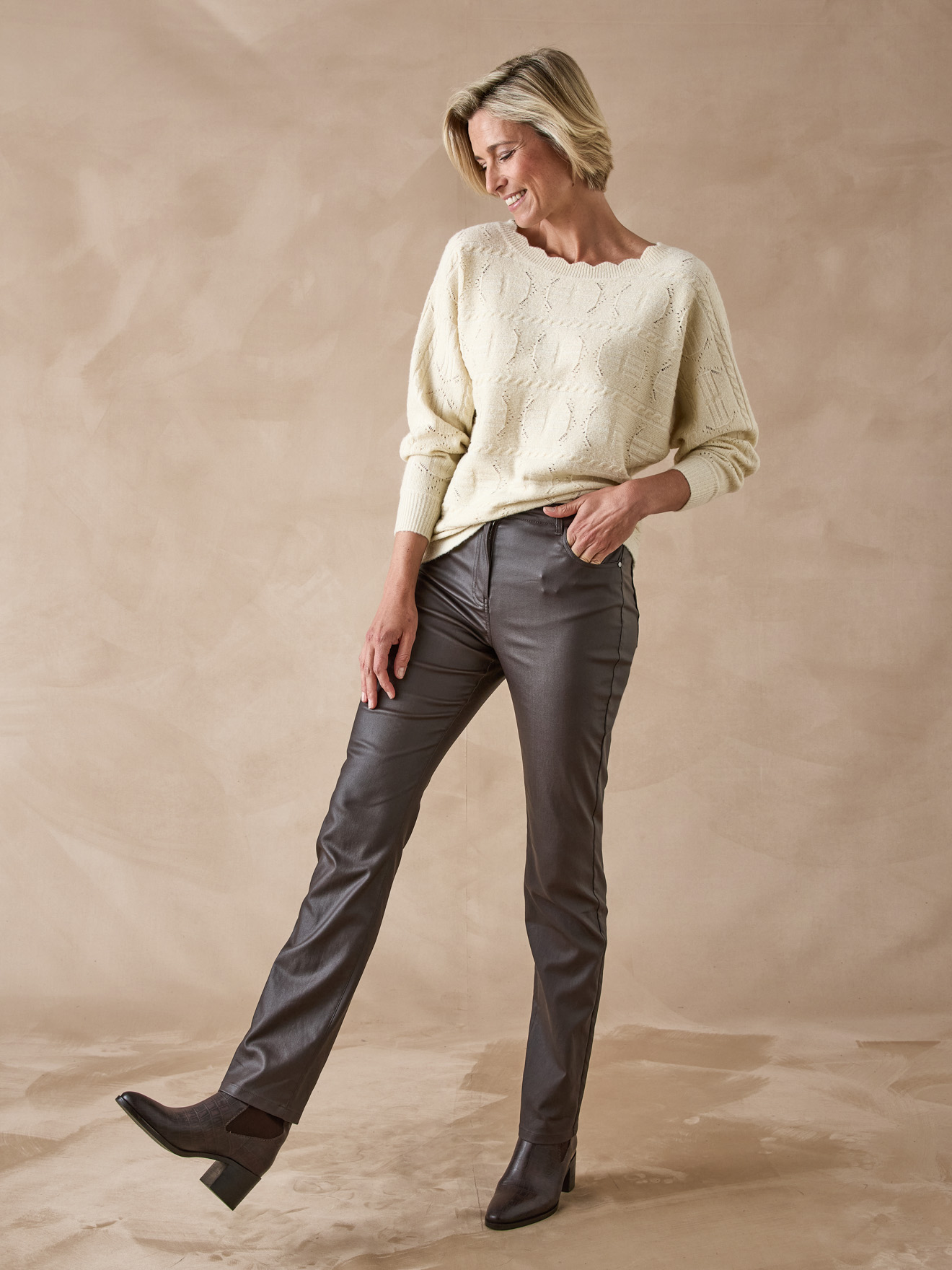 Pull point fantaisie avec laine - Daxon - Ecru