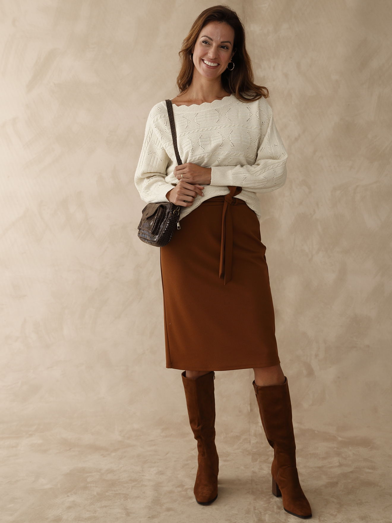 Pull point fantaisie avec laine - Daxon - Ecru