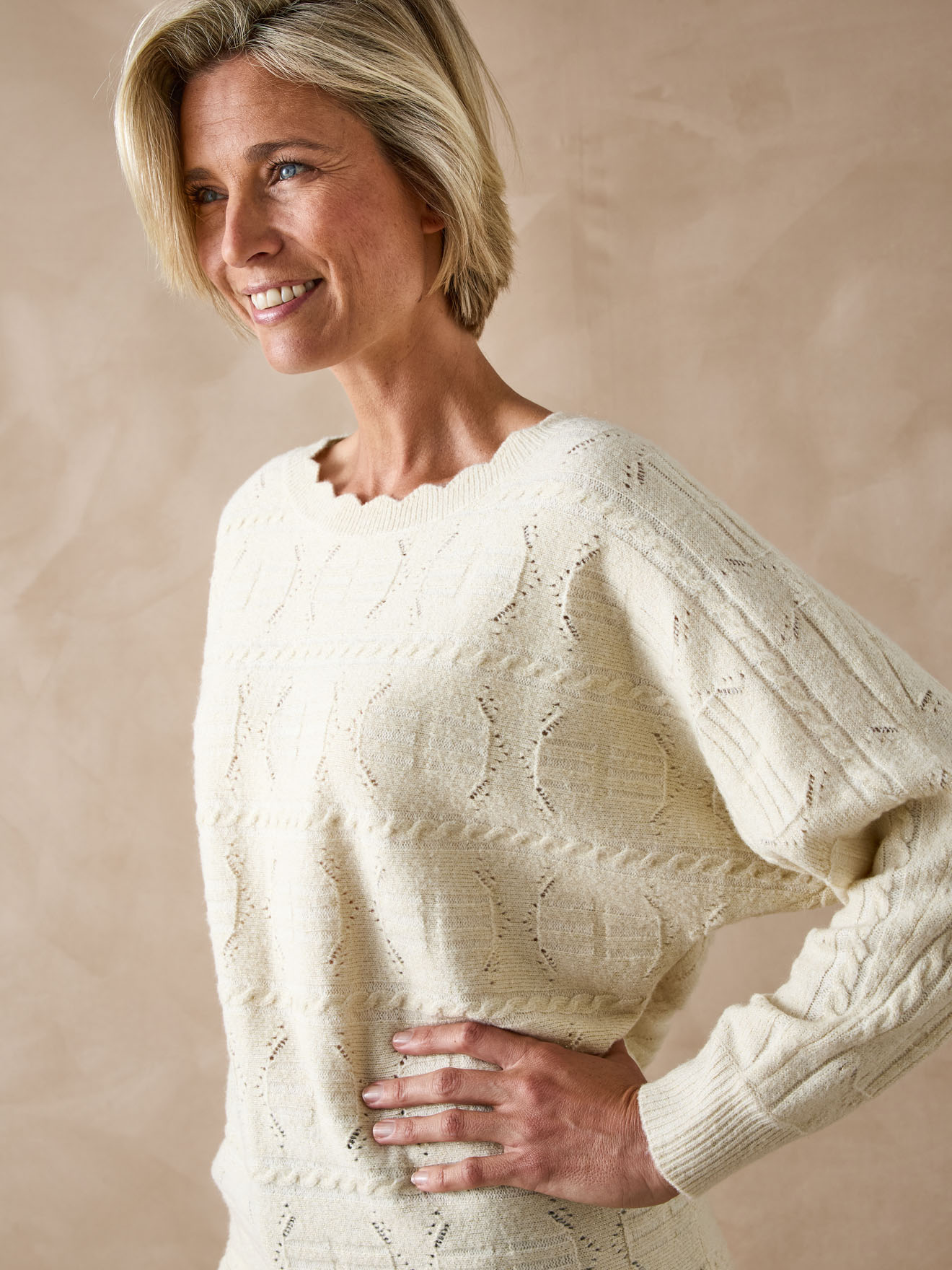 Pull point fantaisie avec laine - Daxon - Ecru