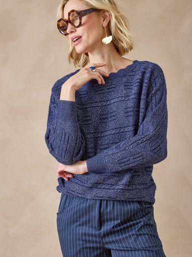Pull point fantaisie avec laine - Daxon - Marine