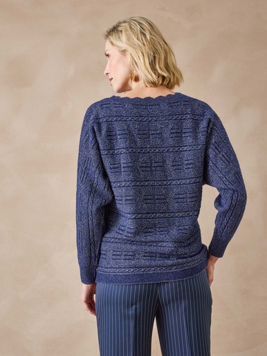 Pull point fantaisie avec laine - Daxon - Marine