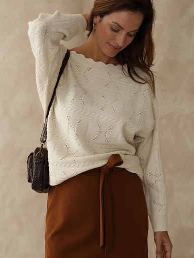 Pull point fantaisie avec laine - Daxon - Ecru