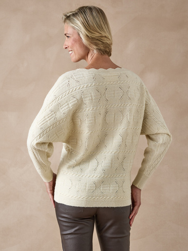 Pull point fantaisie avec laine - Daxon - Ecru