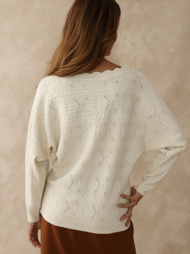 Pull point fantaisie avec laine - Daxon - Ecru