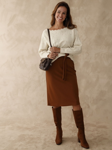 Pull point fantaisie avec laine - Daxon - Ecru