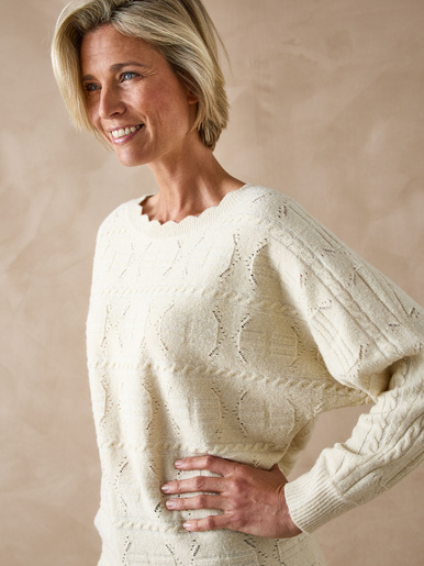 Pull point fantaisie avec laine - Daxon - Ecru