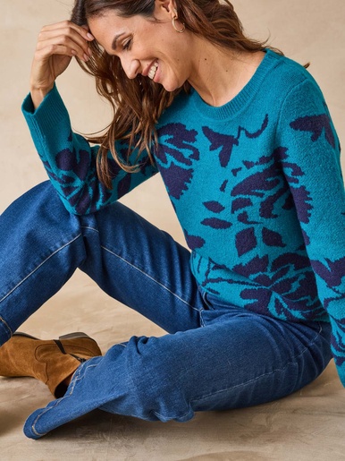 Pull maille jacquard col rond