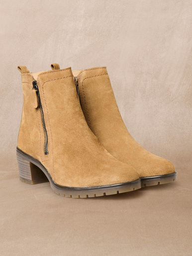 Boots dessus cuir velours extra larges - Pédiconfort - Camel