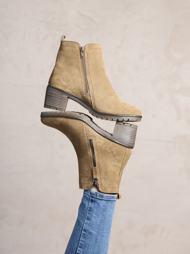 Boots cuir velours largeur confort - Pédiconfort - Camel
