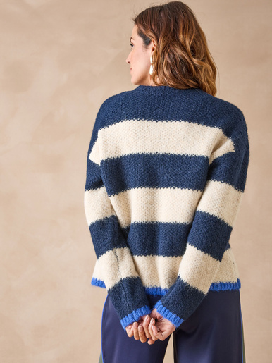 Pull court rayé col rond