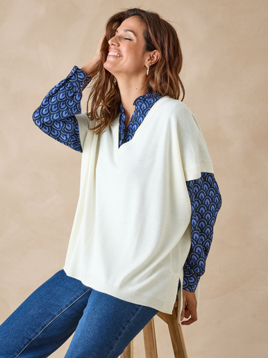 Pull manches courtes avec laine mérinos