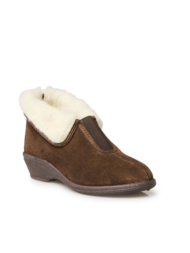 Pantoufles croûte de cuir fourrées