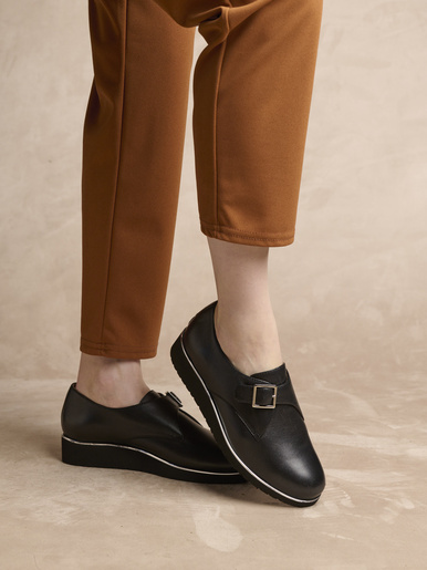 Derbies cuir avec boucle - Pédiconfort - Noir