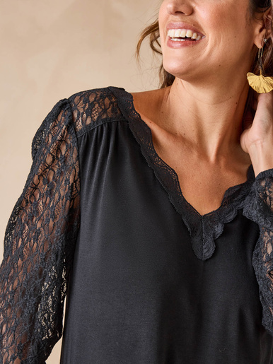 Tee-shirt fantaisie avec dentelle