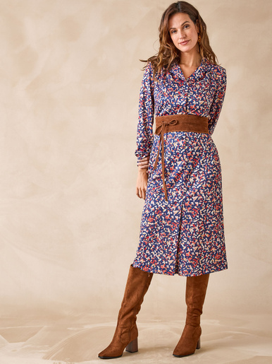 Robe en maille chaude - Daxon - Imprimé bleu