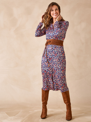 Robe en maille chaude - Daxon - Imprimé bleu
