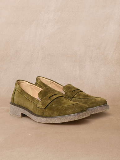 Mocassins cuir velours élastiqués côtés - Pédiconfort - Vert