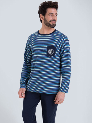 Pyjama Rayures Waves homme - Athéna - Bleu/marine