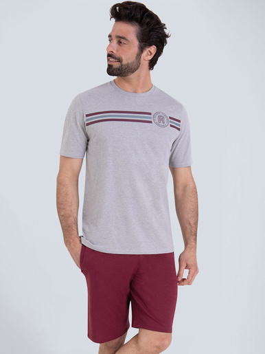 Pyjama court Sport Chiné homme - Athéna - Gris chine/bordeaux