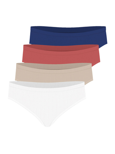 Lot de 4 slips Basic Ecopack - Athéna - Blanc/skin/corail/bleu