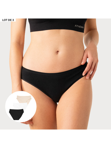 Lot de 3 slips Basic Ecopack - Athéna - Noir/blanc/skin