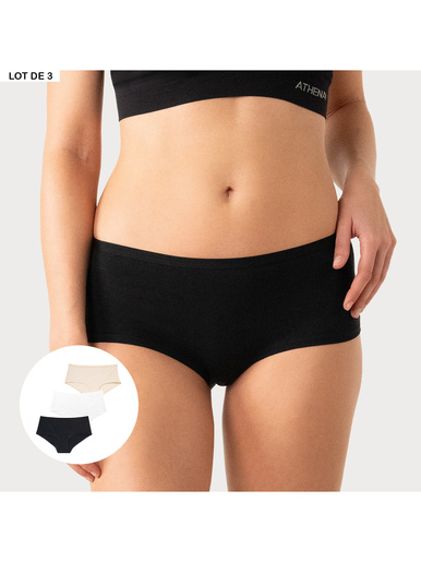 Lot de 3 boxers Basic Ecopack - Athéna - Noir/blanc/skin