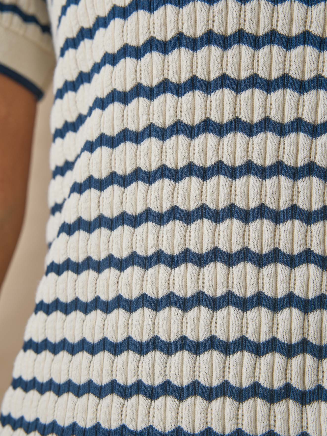 Polo en maille jacquard fantaisie - Daxon - Blanc rayé bleu