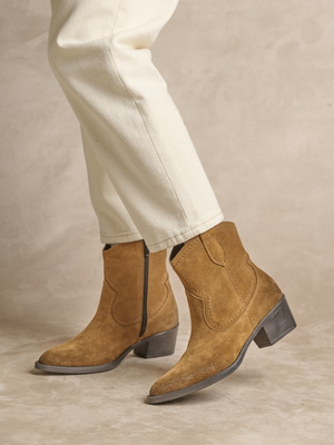 Boots zippées croûte de cuir