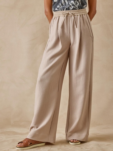 Pantalon large aspect froissé - Daxon - Beige