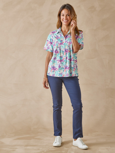 Chemisier effet plastron manches courtes
