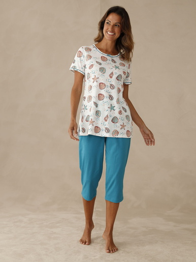 Lot d'1 pyjacourt + 1 pyjama coton - Daxon - Vert canard + imp. blanc