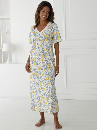 Chemise de nuit coton manches courtes - Daxon - Imprimé jaune