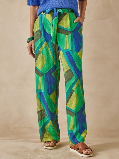 Pantalon fluide bas large - Daxon - Imprimé vert