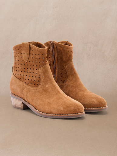 Boots à talon cuir velours ajouré