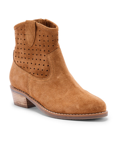 Boots à talon cuir velours ajouré