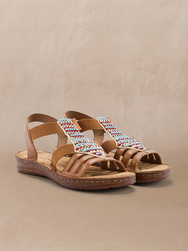 Sandales élastiquées avec perles fantais